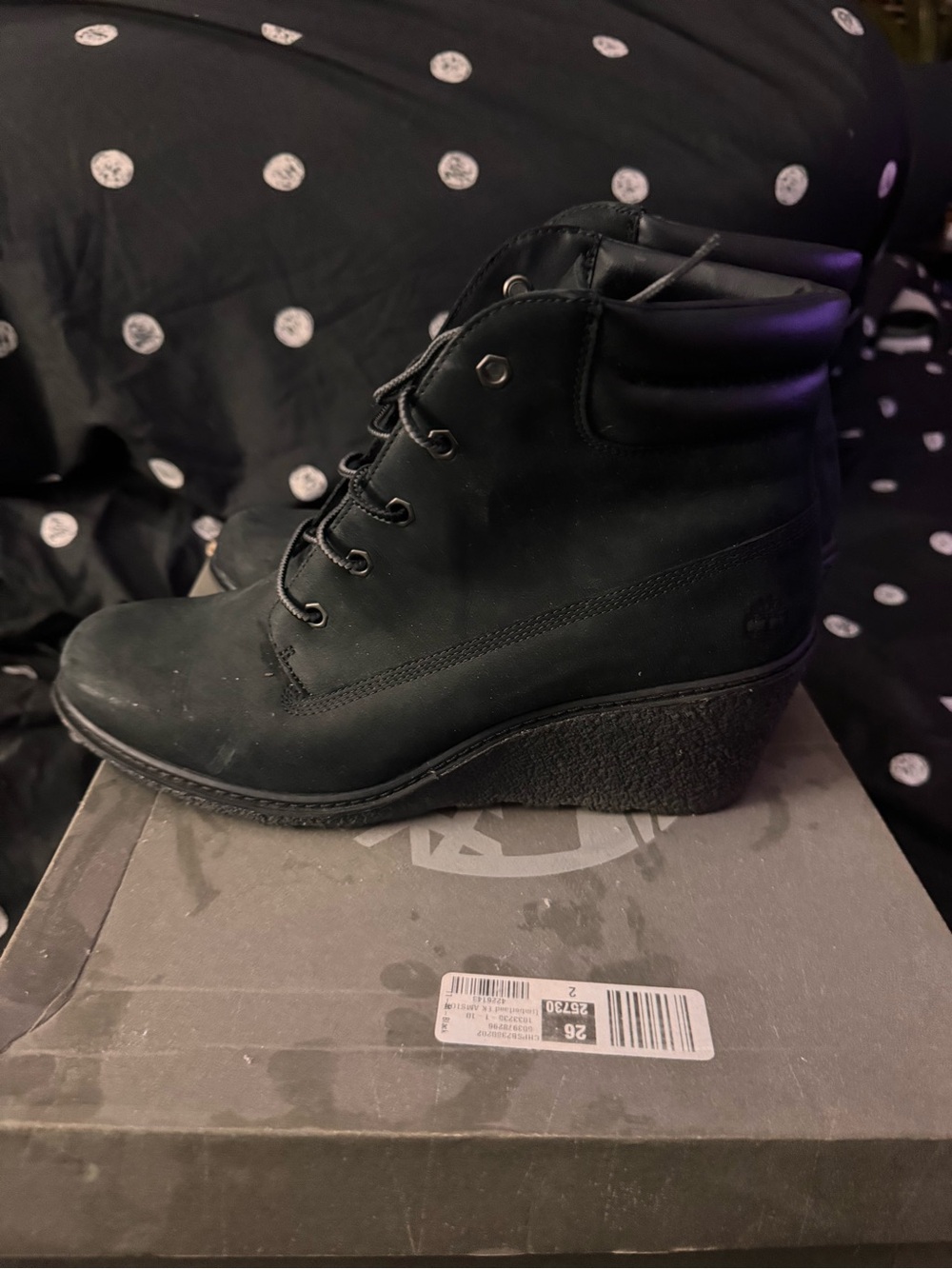 Timberland Black Wedge Lace-Up Ankle Booties